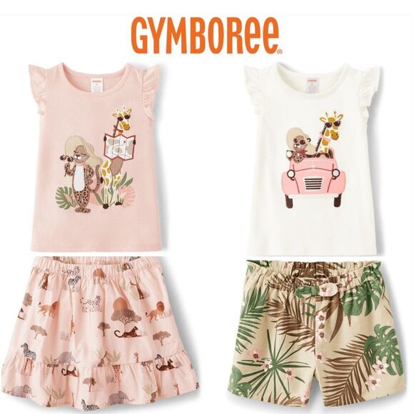 Gymboree Girls Safari Zoo 6 Piece Shirts Skort Shorts & Pajama Outfit Set Size 8 - Picture 1 of 8